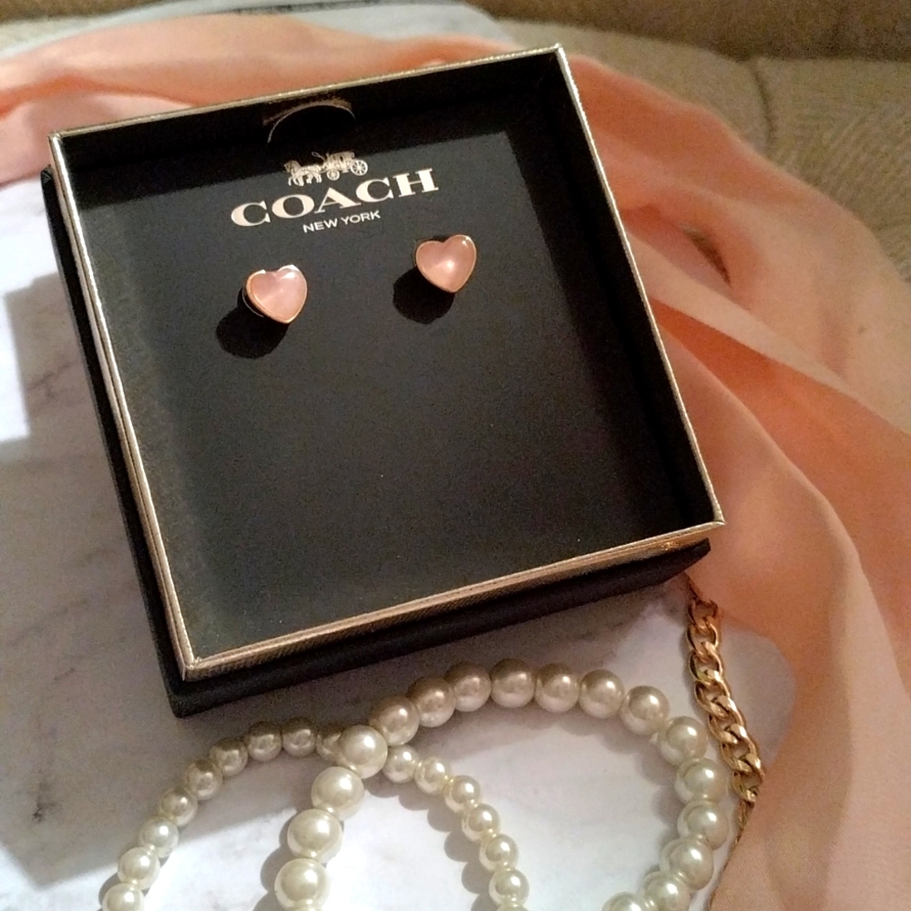Coach Rose Quartz Heart Stud Earrings